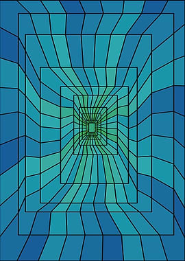 Abstract Geometric Tunnel of Blue and Green