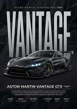 black racing Aston Martin Vantage GT3 Poster