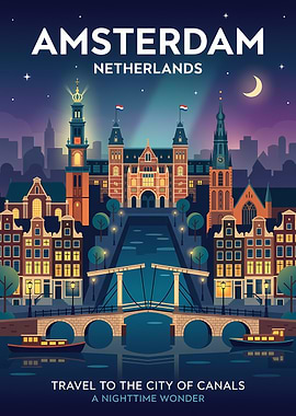 Amsterdam Nighttime Cityscape