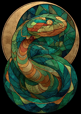 Stained Glass Serpent with Golden Halo