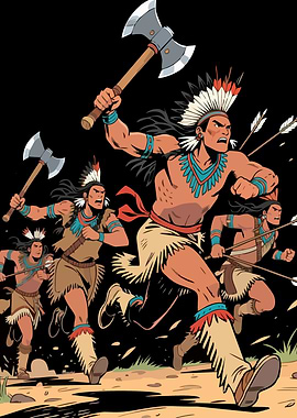 Native American Warriors Charging