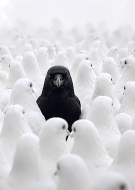 Black Crow Among White Pigeons