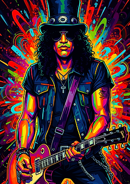 Slash Playing Guitar Pop Art