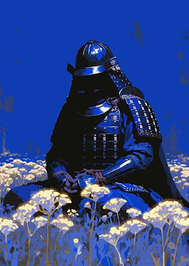 Samurai Meditating in a Field of Flowers