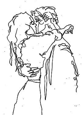Couple Embracing in Line Art
