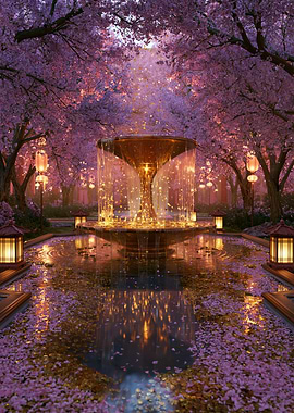 Enchanting Cherry Blossom Garden Fountain