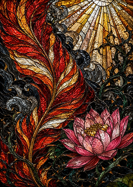 Stained Glass Feather and Lotus