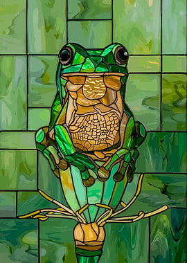Stained Glass Frog on Flower
