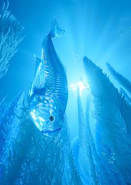 Crystal Fish in Blue Underwater Scene