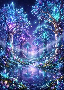 Enchanted Crystal Forest at Night