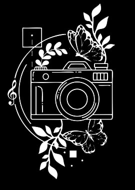 Camera with Butterflies and Leaves