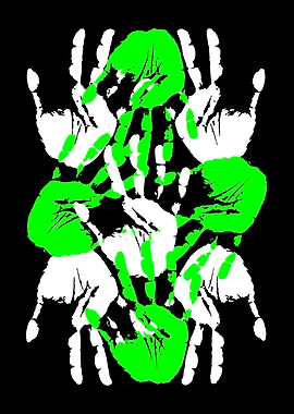 Green and White Handprints