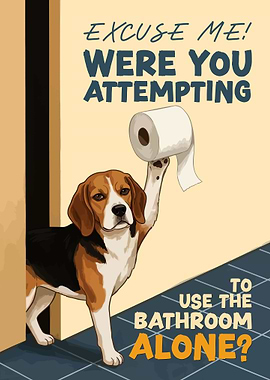 Dog holding toilet paper in bathroom