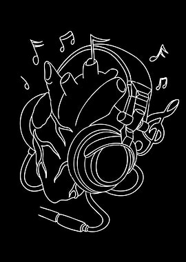Heart with Headphones and Music Notes