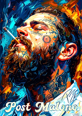 Post Malone Painting with Cigarette