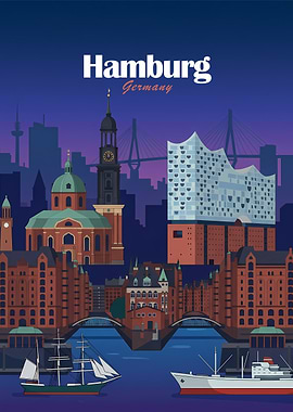 Hamburg Skyline at Dusk