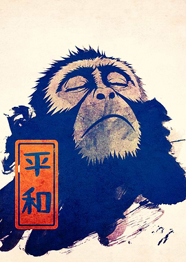Stoic Monkey with Japanese Peace Symbol