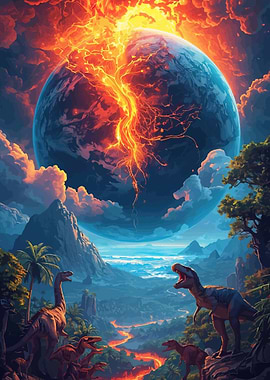 Dinosaurs in a Volcanic Landscape