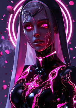 Cyberpunk Nun with Neon Accents
