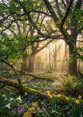 Enchanted Forest Floor with Sunbeams