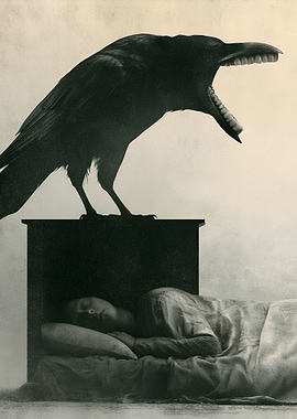 Nightmare Crow Over Sleeping Person