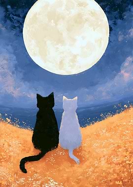 Two Cats Under the Full Moon