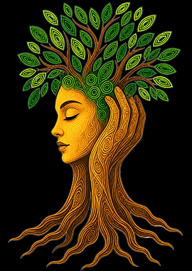 Tree Woman with Roots and Leaves
