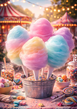 Colorful Cotton Candy at a Carnival