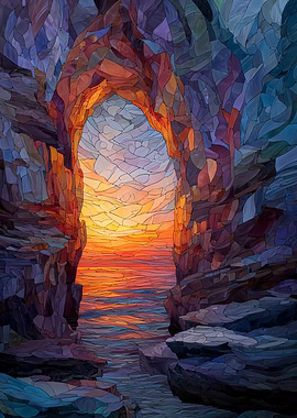 Stained Glass Cave Archway Sunset
