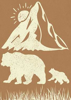 Bear Family in Mountain Landscape
