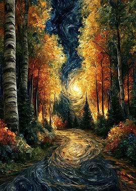 Enchanted Forest Path at Sunset