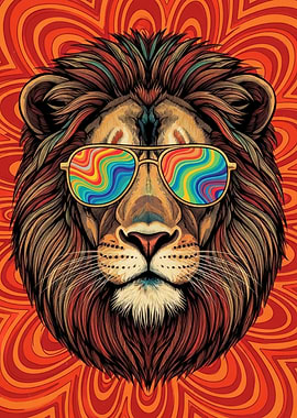 Psychedelic Lion with Rainbow Sunglasses