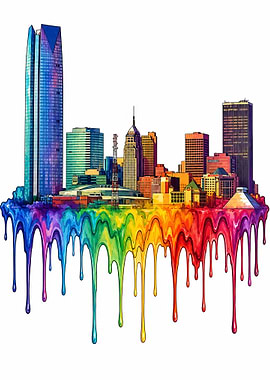 Oklahoma City Oklahoma Dripping Rainbow Cityscape
