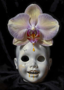Creepy Doll Head with Orchid
