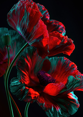 Dramatic Red Poppies with Teal Lighting