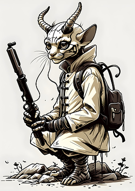 Anthropomorphic Cat Warrior with Rifle