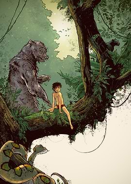 Jungle Book Characters in Lush Forest