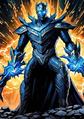 Blue Armored Warrior with Energy