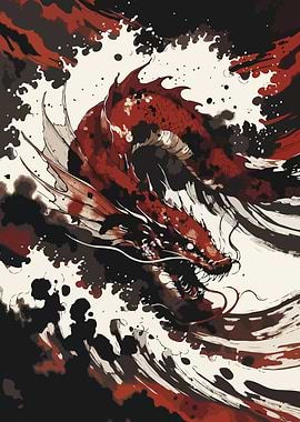 Red Dragon in Ink Splatter Style