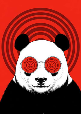 Panda Wearing Red Hypnotic Glasses