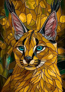 Stained Glass Caracal Portrait
