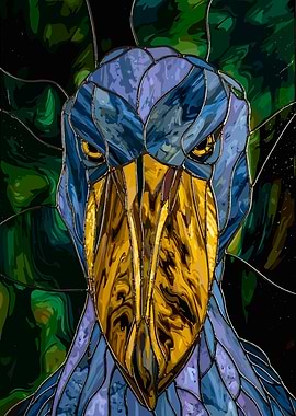 Stained Glass Shoebill Stork Portrait