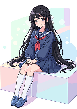 Anime Schoolgirl in Sailor Uniform
