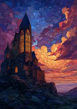Gothic Castle at Sunset