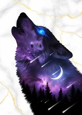 Cosmic Wolf Howling at Moon