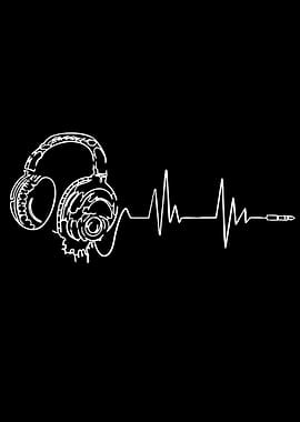 Headphones and Heartbeat Line Art