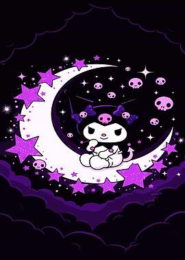 Kuromi Sitting on a Crescent Moon