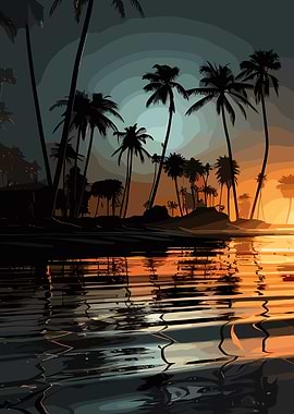 Tropical Sunset Over Water