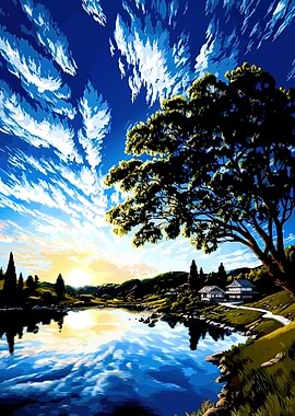 Serene Japanese Lakeside Sunrise