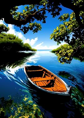 Rowboat on a serene river